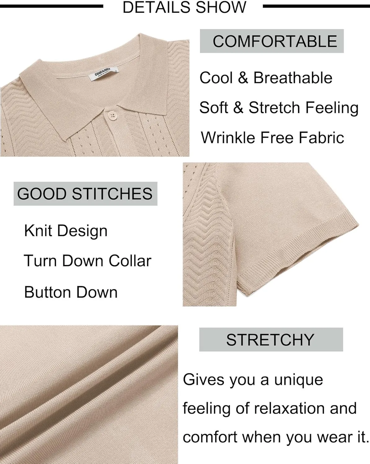 COOFANDY Mens Knit Button Down Shirt Short Sleeve Summer Casual Shirts Vintage Beach Vacation Shirts