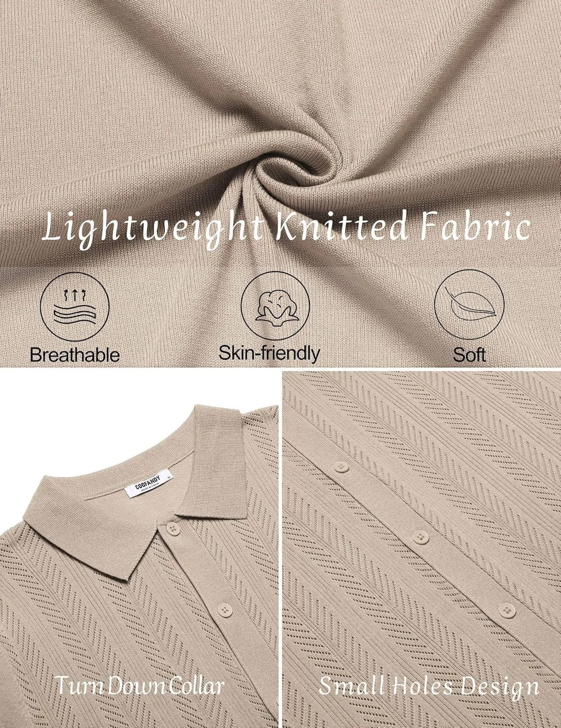 COOFANDY Mens Knit Button Down Shirts Short Sleeve Vintage Polo Shirt Casual Vacation Beach Shirts