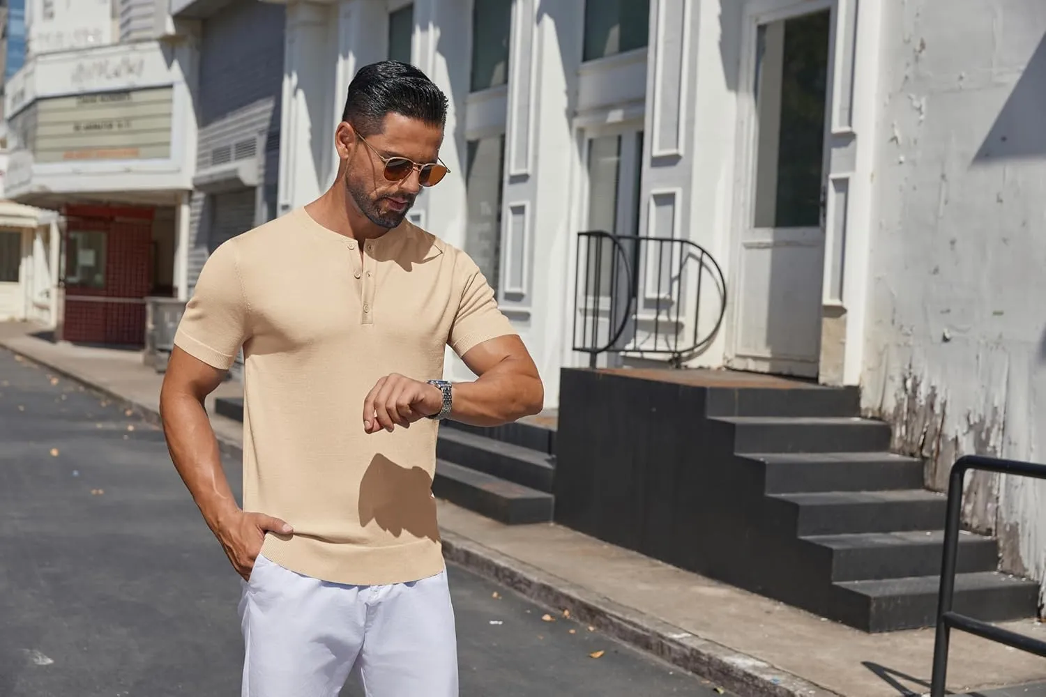 COOFANDY Men's Knit Henley Shirts Short Sleeve Casual Basic Tee Summer Button Soild T Shirts