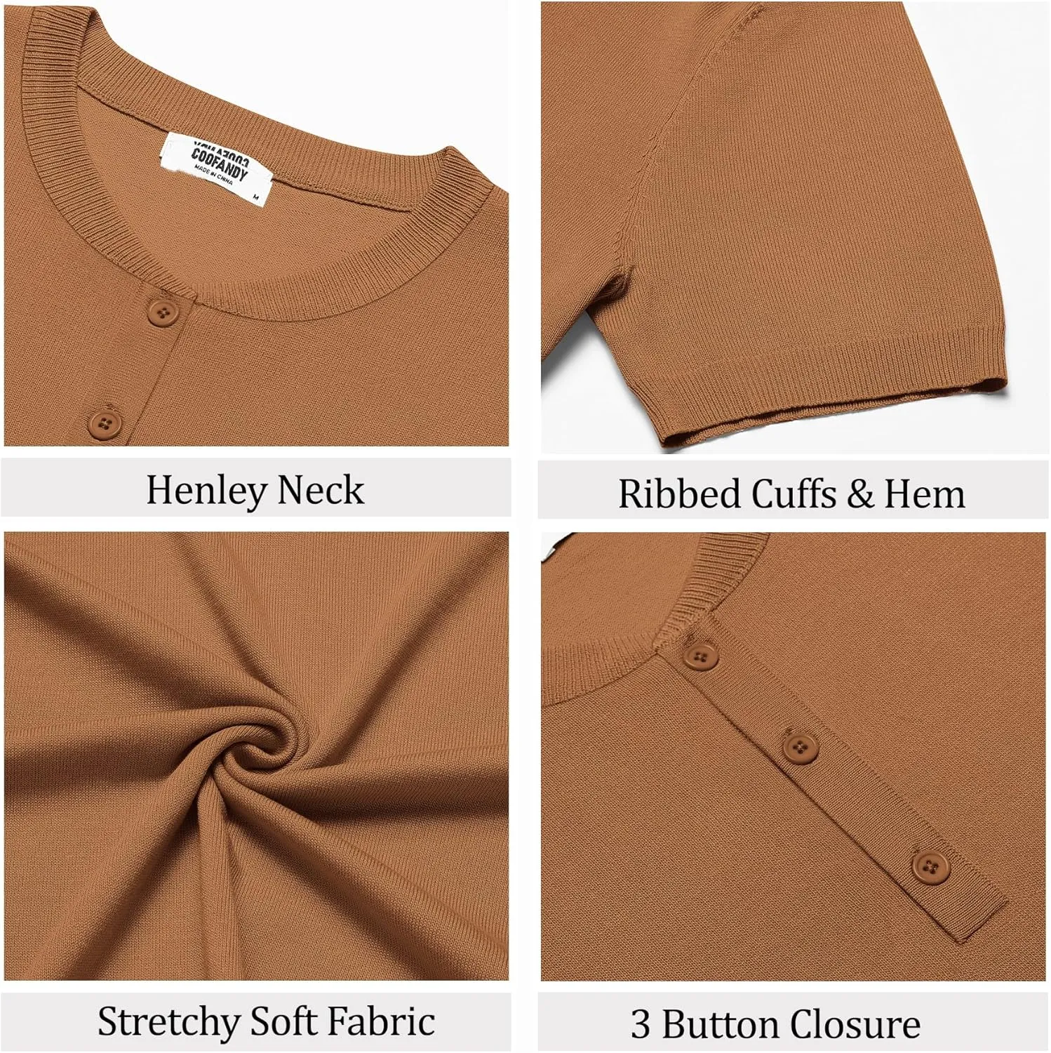 COOFANDY Men's Knit Henley Shirts Short Sleeve Casual Basic Tee Summer Button Soild T Shirts