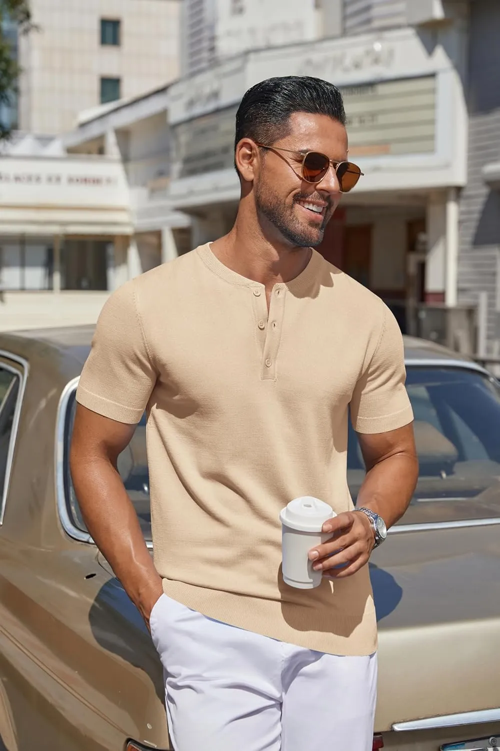 COOFANDY Men's Knit Henley Shirts Short Sleeve Casual Basic Tee Summer Button Soild T Shirts