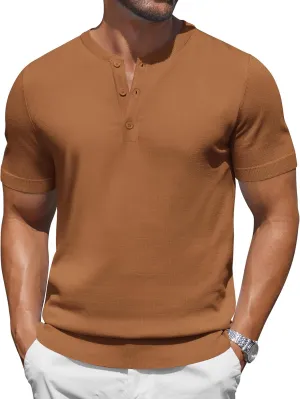 COOFANDY Men's Knit Henley Shirts Short Sleeve Casual Basic Tee Summer Button Soild T Shirts