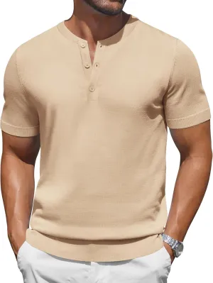 COOFANDY Men's Knit Henley Shirts Short Sleeve Casual Basic Tee Summer Button Soild T Shirts