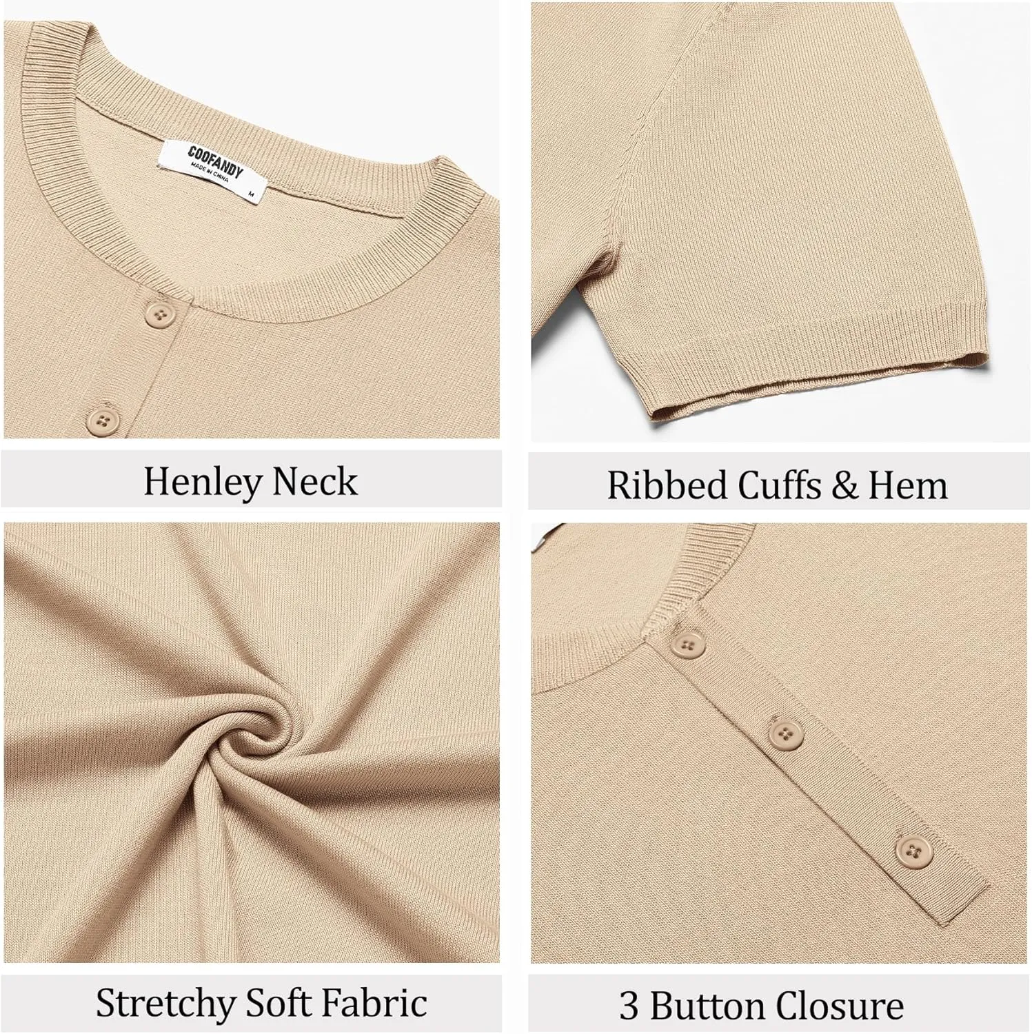 COOFANDY Men's Knit Henley Shirts Short Sleeve Casual Basic Tee Summer Button Soild T Shirts