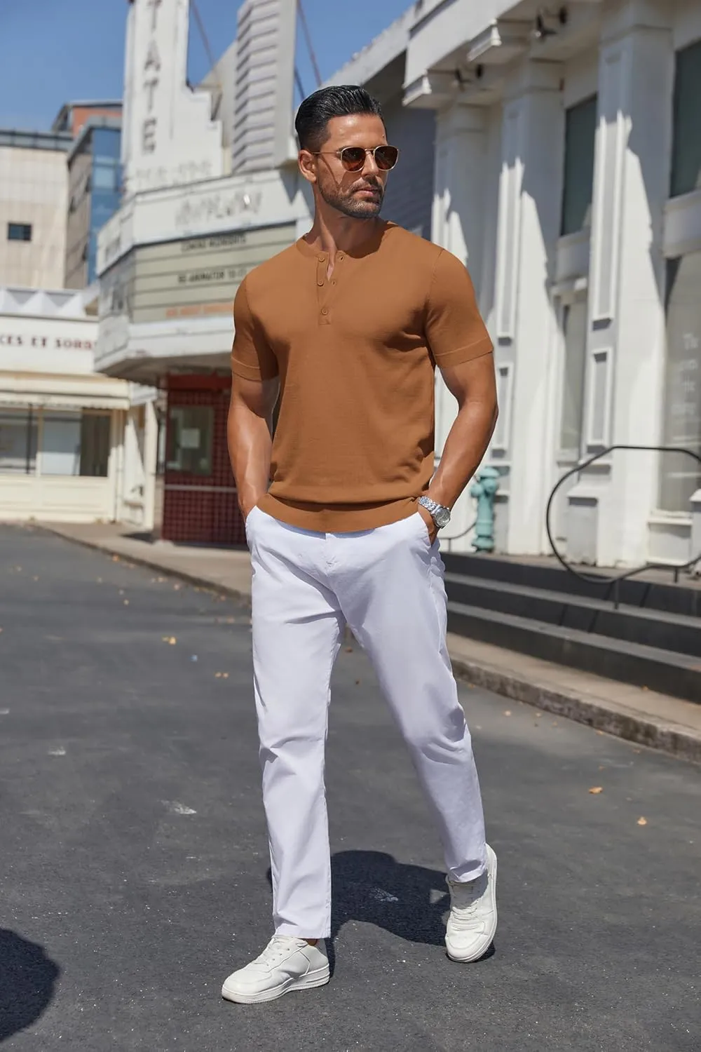 COOFANDY Men's Knit Henley Shirts Short Sleeve Casual Basic Tee Summer Button Soild T Shirts