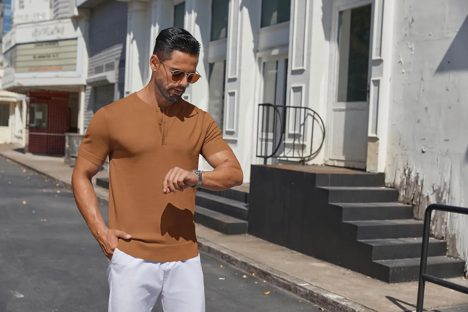 COOFANDY Men's Knit Henley Shirts Short Sleeve Casual Basic Tee Summer Button Soild T Shirts