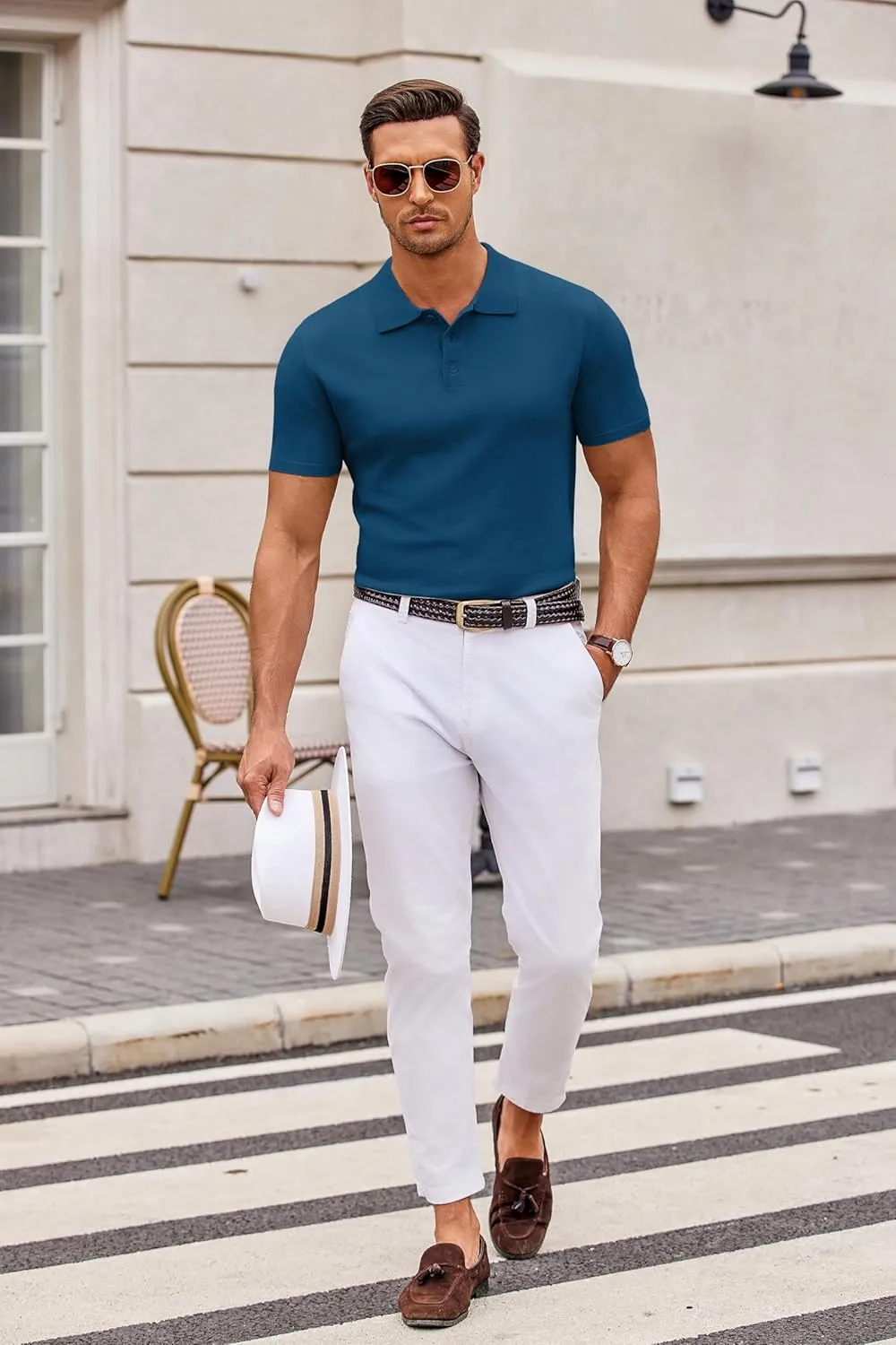 COOFANDY Mens Knit Polo Shirts Casual Short Sleeve Button Down Polo Shirt Classic Golf Shirts