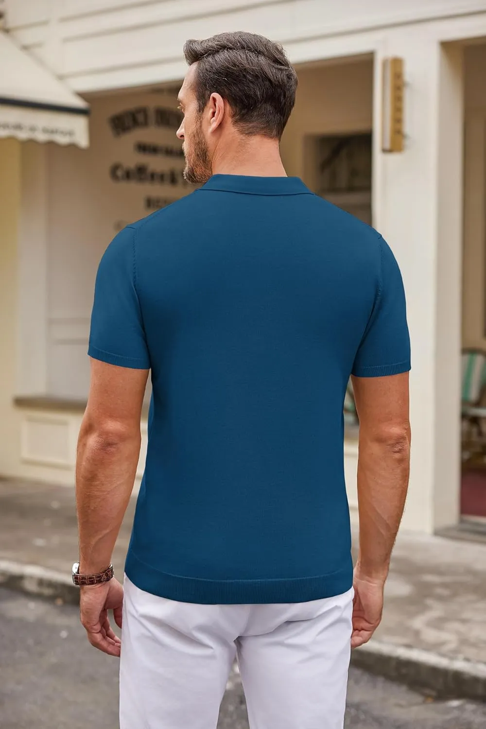 COOFANDY Mens Knit Polo Shirts Casual Short Sleeve Button Down Polo Shirt Classic Golf Shirts