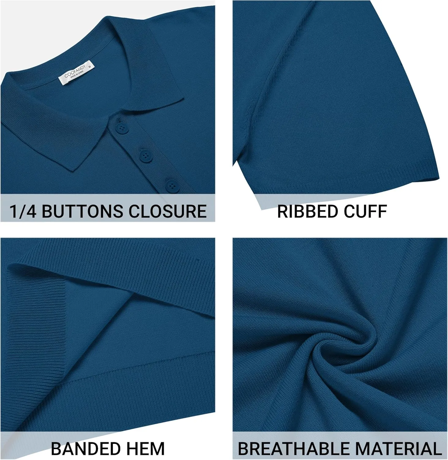 COOFANDY Mens Knit Polo Shirts Casual Short Sleeve Button Down Polo Shirt Classic Golf Shirts