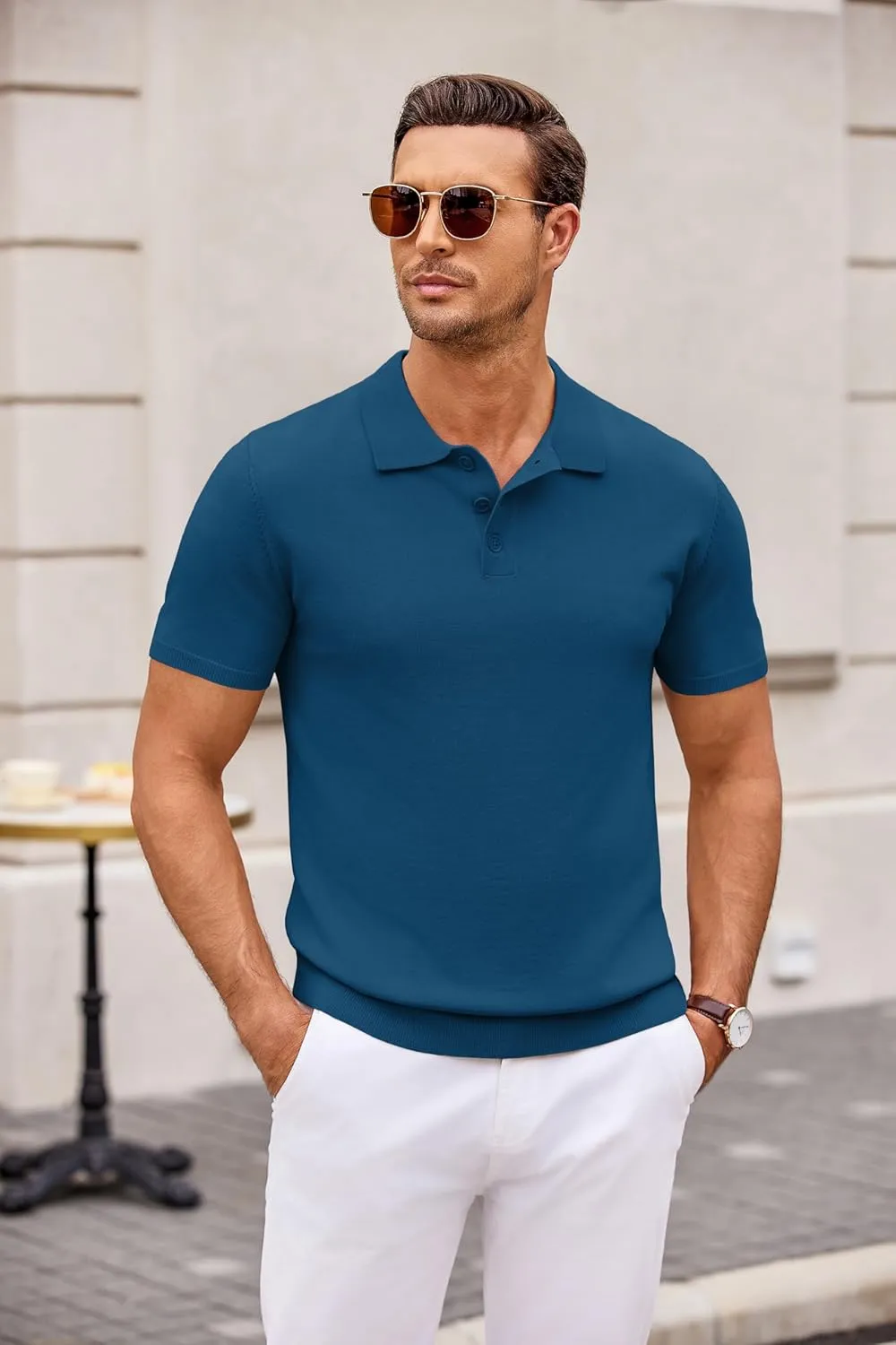 COOFANDY Mens Knit Polo Shirts Casual Short Sleeve Button Down Polo Shirt Classic Golf Shirts