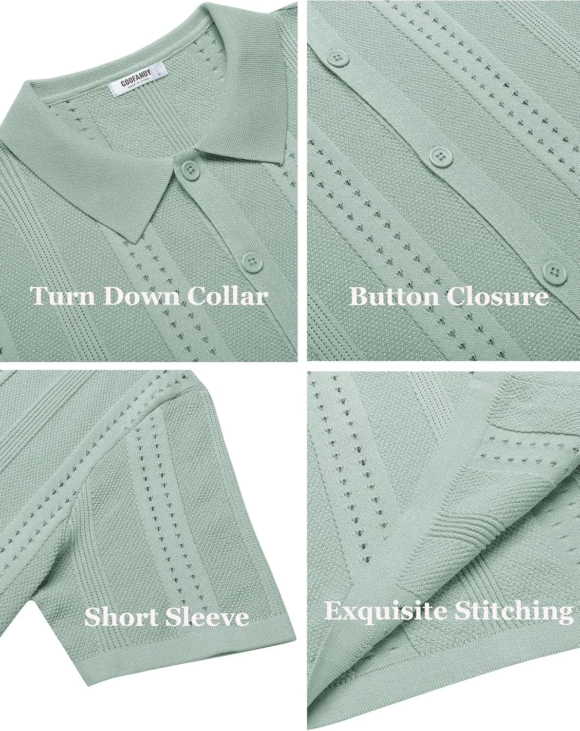 COOFANDY Men's Knit Shirts Short Sleeve Button Down Polo Shirt Fashion Casual Summer Beach Shirts