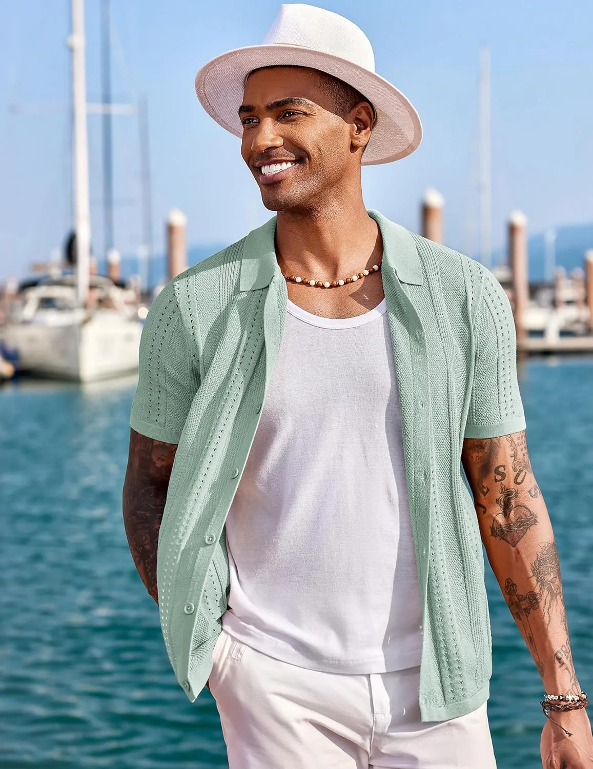 COOFANDY Men's Knit Shirts Short Sleeve Button Down Polo Shirt Fashion Casual Summer Beach Shirts