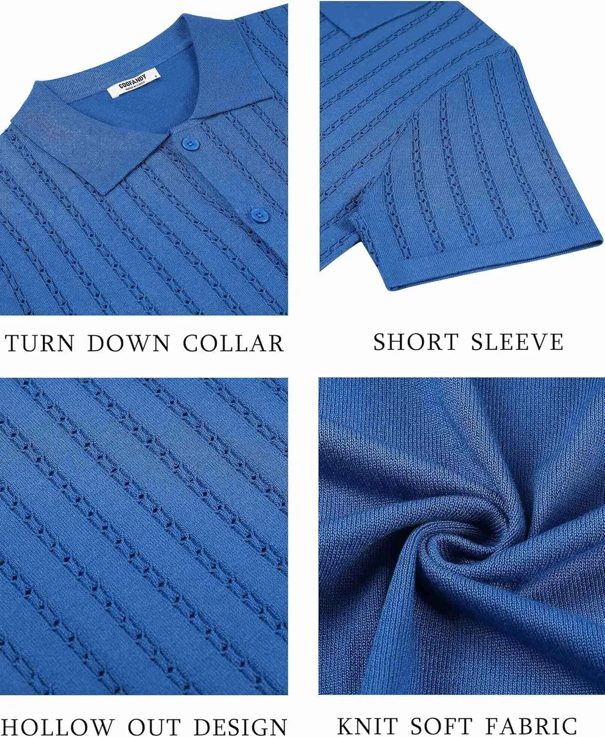 COOFANDY Men's Knit Shirts Short Sleeve Button Down Polo Shirt Vintage Casual Summer Beach Shirts