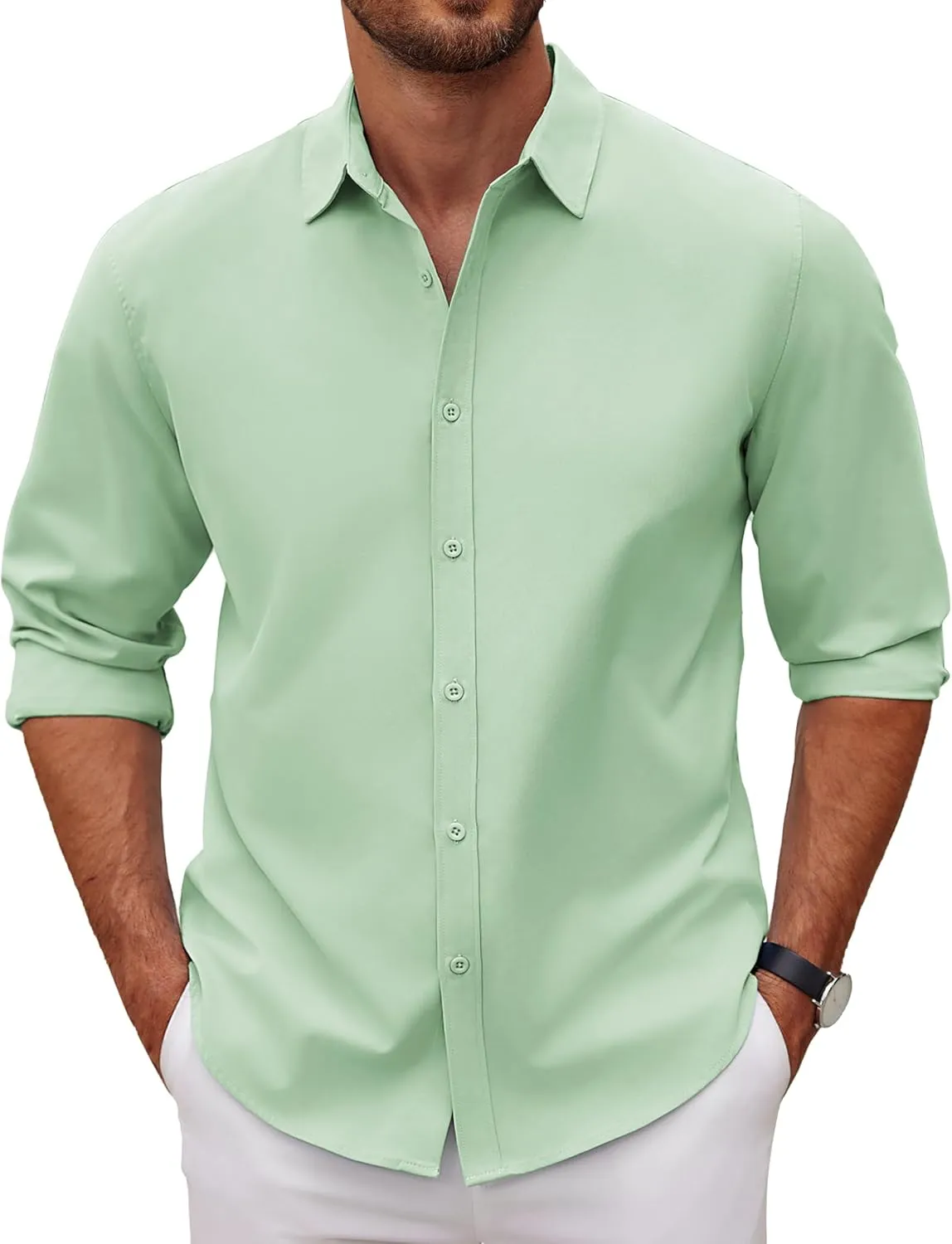 COOFANDY Men's Long Sleeve Button Down Shirts Casual Untucked Dress Shirt Summer Beach Wedding Shirts