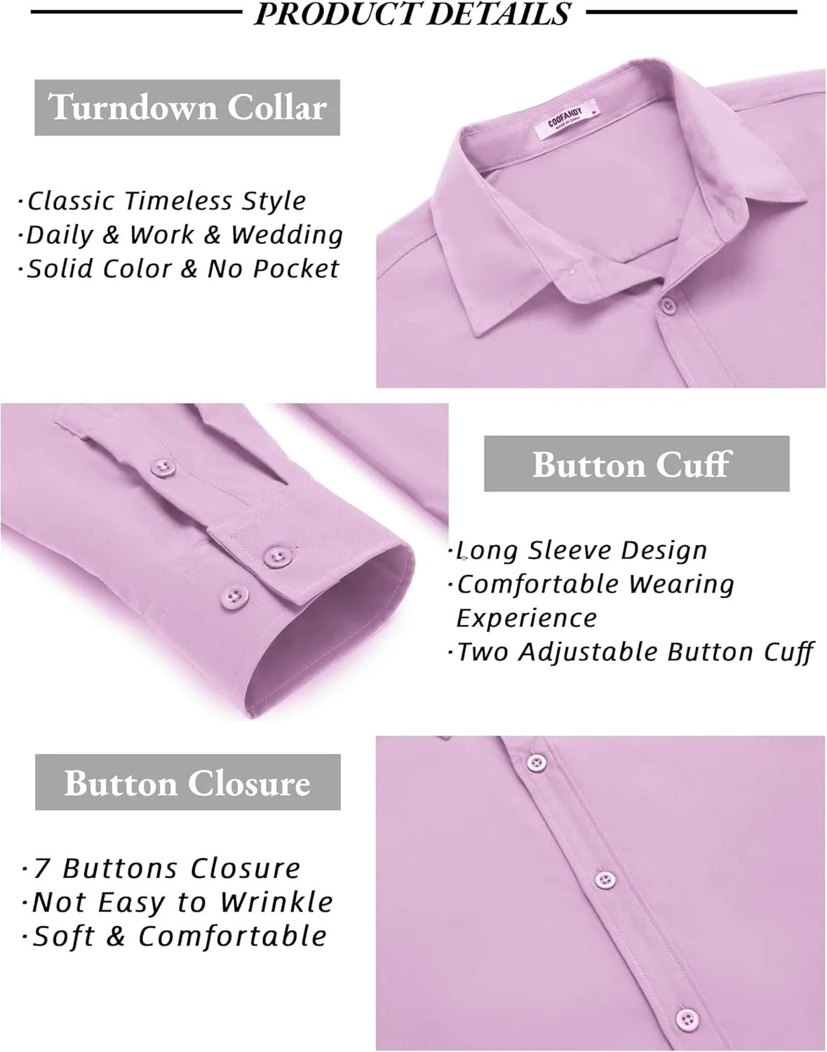 COOFANDY Men's Long Sleeve Button Down Shirts Casual Untucked Dress Shirt Summer Beach Wedding Shirts