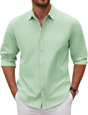 COOFANDY Men's Long Sleeve Button Down Shirts Casual Untucked Dress Shirt Summer Beach Wedding Shirts