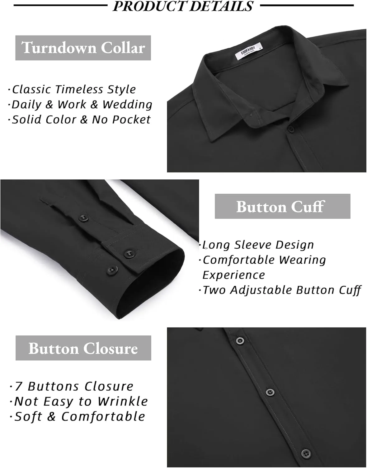 COOFANDY Men's Long Sleeve Button Down Shirts Casual Untucked Dress Shirt Summer Beach Wedding Shirts