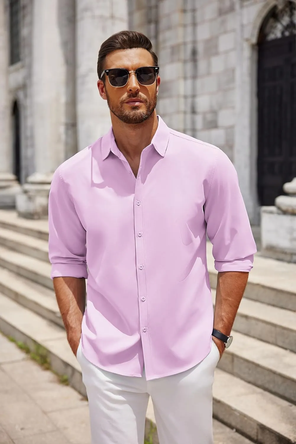 COOFANDY Men's Long Sleeve Button Down Shirts Casual Untucked Dress Shirt Summer Beach Wedding Shirts