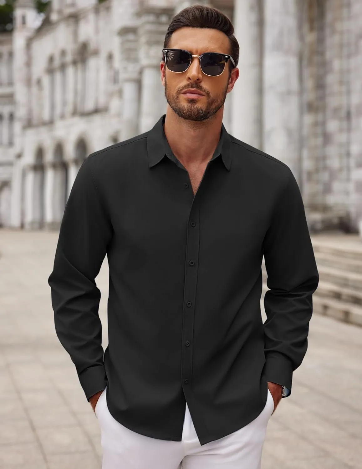 COOFANDY Men's Long Sleeve Button Down Shirts Casual Untucked Dress Shirt Summer Beach Wedding Shirts