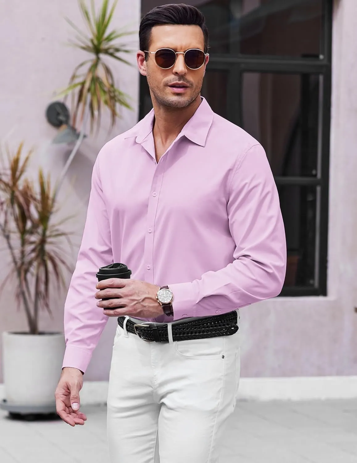 COOFANDY Men's Long Sleeve Button Down Shirts Casual Untucked Dress Shirt Summer Beach Wedding Shirts