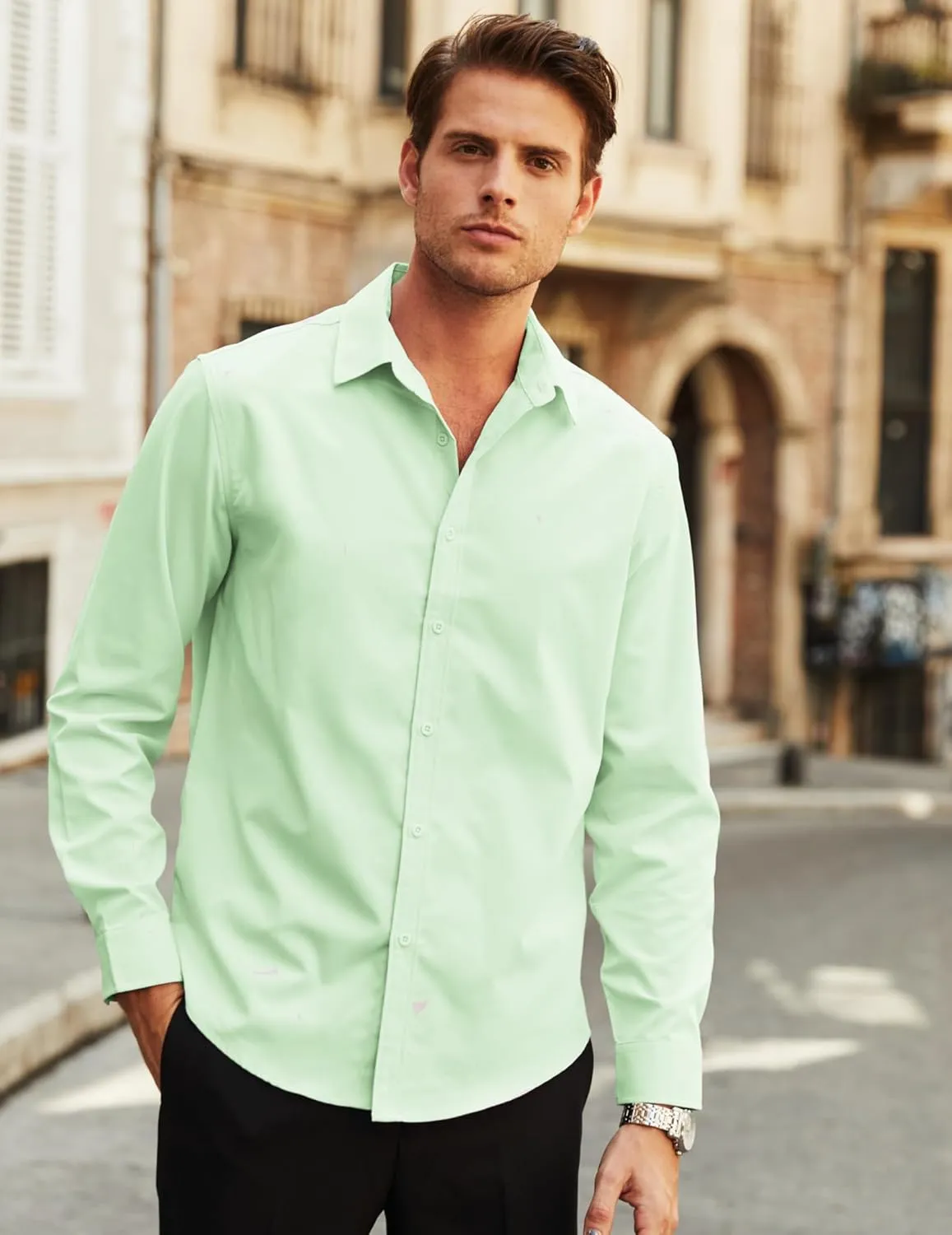 COOFANDY Men's Long Sleeve Button Down Shirts Casual Untucked Dress Shirt Summer Beach Wedding Shirts