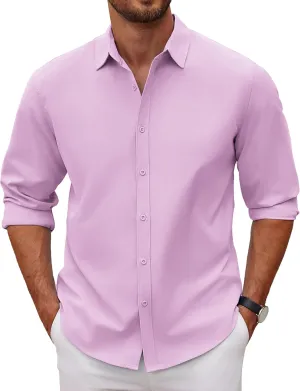 COOFANDY Men's Long Sleeve Button Down Shirts Casual Untucked Dress Shirt Summer Beach Wedding Shirts
