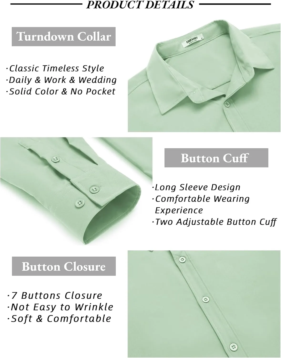 COOFANDY Men's Long Sleeve Button Down Shirts Casual Untucked Dress Shirt Summer Beach Wedding Shirts