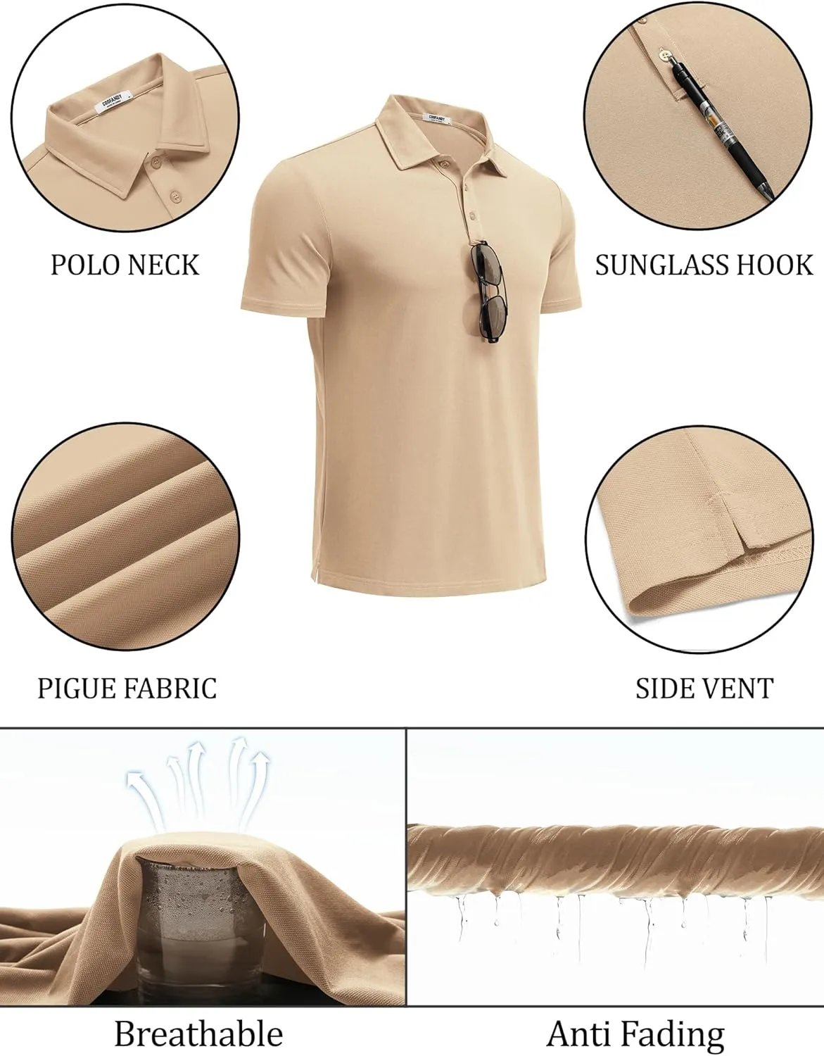 COOFANDY Men's Polo Shirts Short Sleeve Pique Jersey Golf Shirt Casual Summer Collared T-Shirts