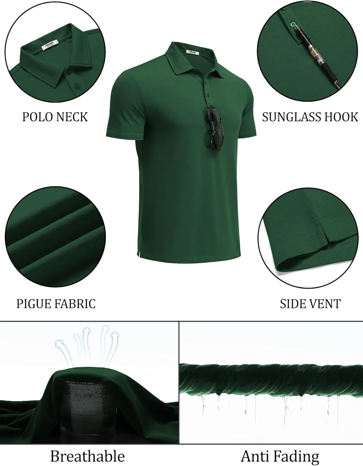 COOFANDY Men's Polo Shirts Short Sleeve Pique Jersey Golf Shirt Casual Summer Collared T-Shirts