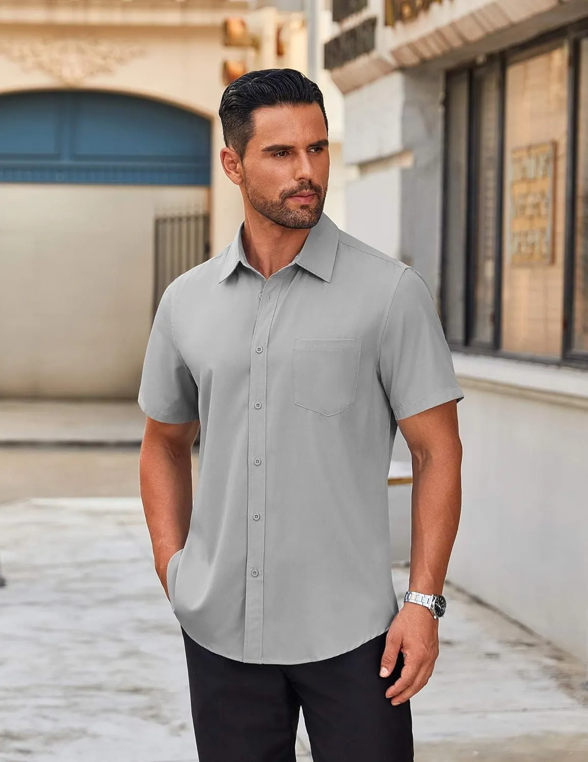 COOFANDY Men's Short Sleeve Button Down Shirts Casual Dress Shirts for Men Untucked Shirt with Pocket