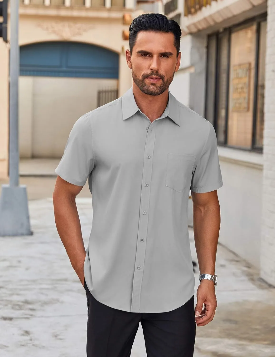 COOFANDY Men's Short Sleeve Button Down Shirts Casual Dress Shirts for Men Untucked Shirt with Pocket