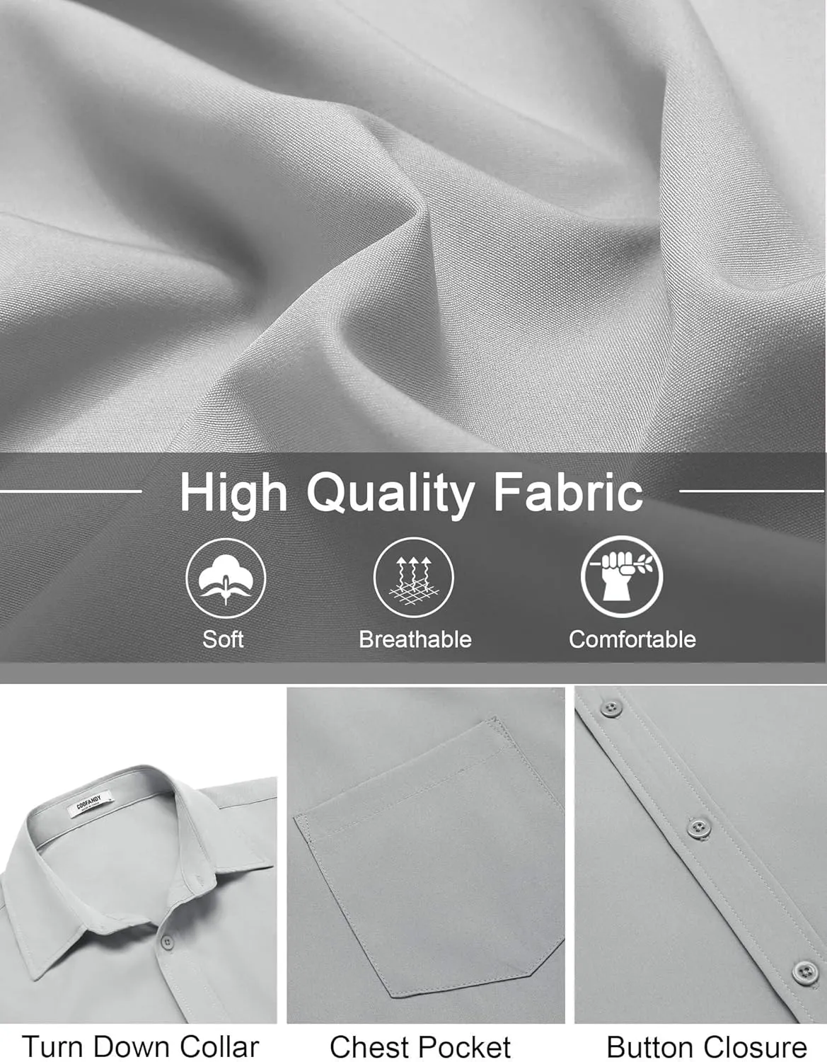 COOFANDY Men's Short Sleeve Button Down Shirts Casual Dress Shirts for Men Untucked Shirt with Pocket