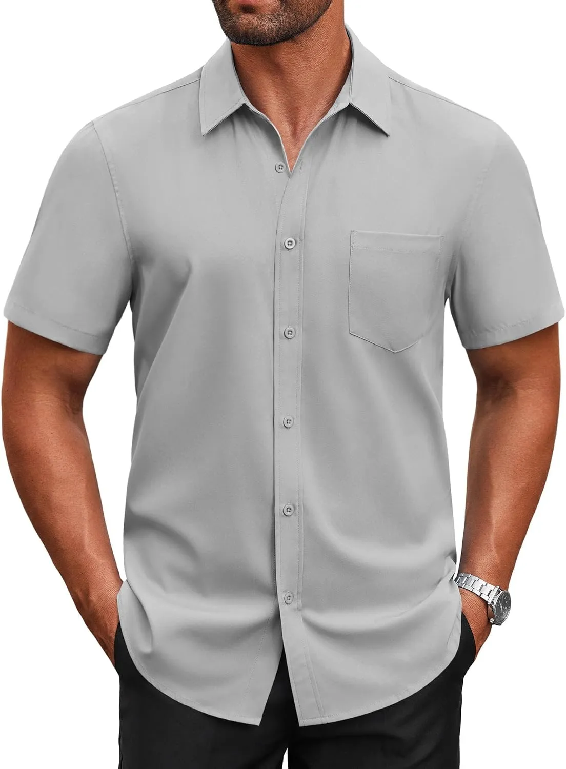 COOFANDY Men's Short Sleeve Button Down Shirts Casual Dress Shirts for Men Untucked Shirt with Pocket