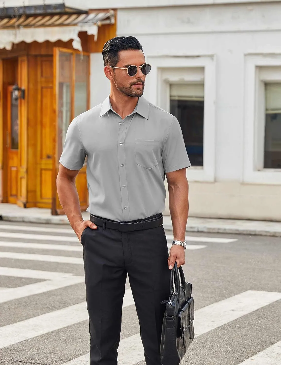 COOFANDY Men's Short Sleeve Button Down Shirts Casual Dress Shirts for Men Untucked Shirt with Pocket