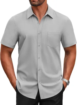 COOFANDY Men's Short Sleeve Button Down Shirts Casual Dress Shirts for Men Untucked Shirt with Pocket