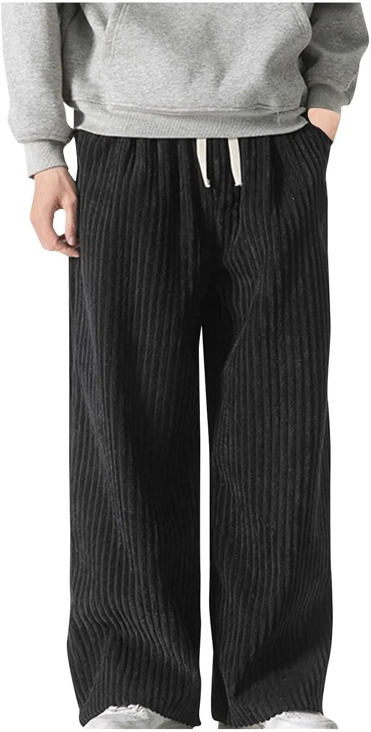 Corduroy Pants for Men Plus Size Loose Elastic Waist Drawstring Wide Leg Trouser Casual Fashion Light Plus Size Pant