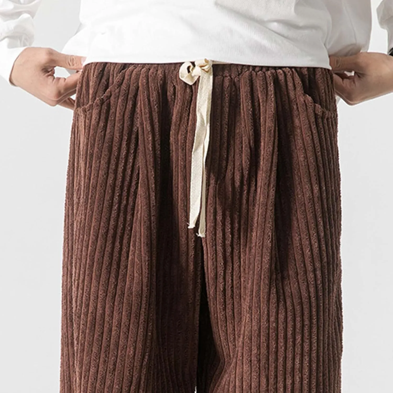 Corduroy Pants for Men Plus Size Loose Elastic Waist Drawstring Wide Leg Trouser Casual Fashion Light Plus Size Pant