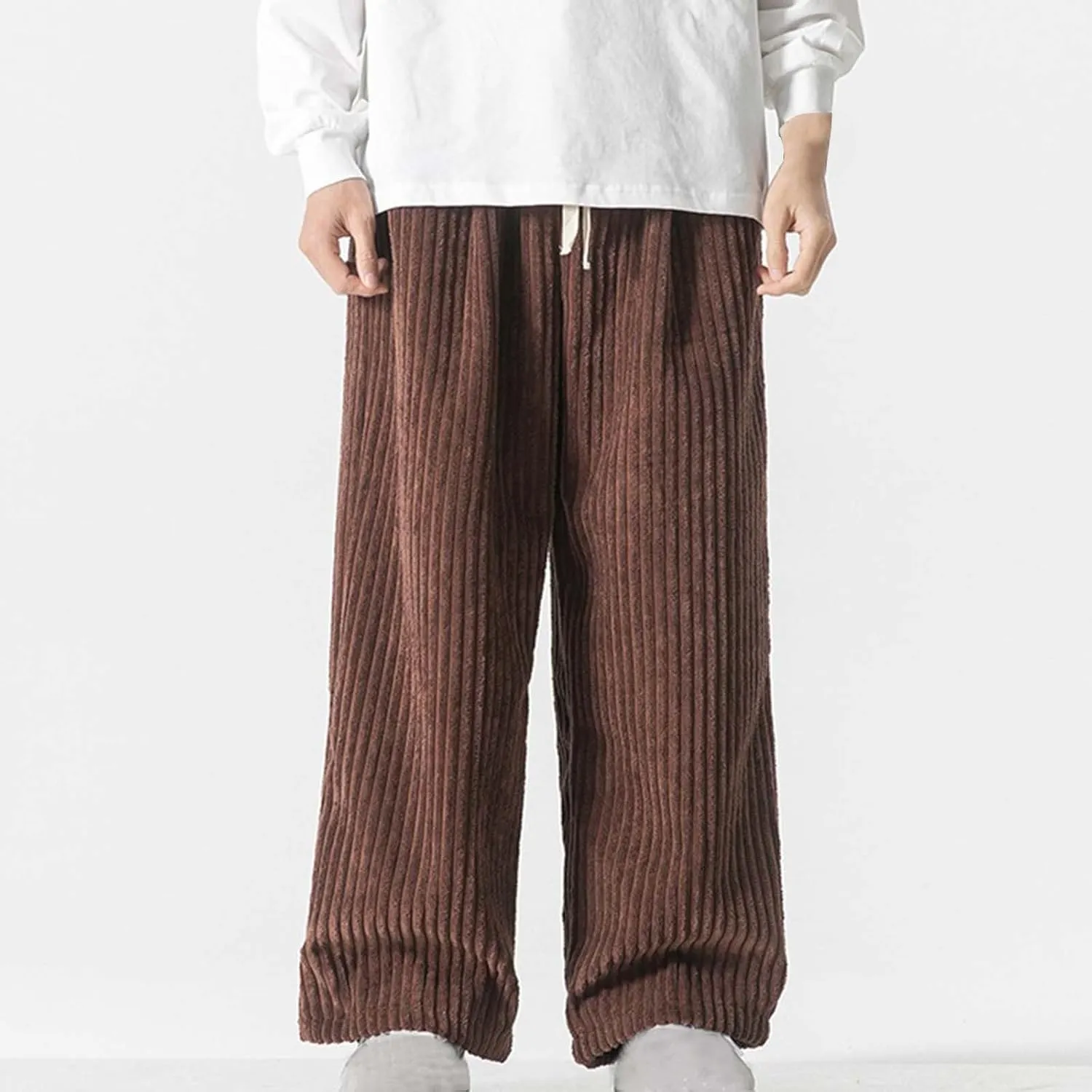 Corduroy Pants for Men Plus Size Loose Elastic Waist Drawstring Wide Leg Trouser Casual Fashion Light Plus Size Pant