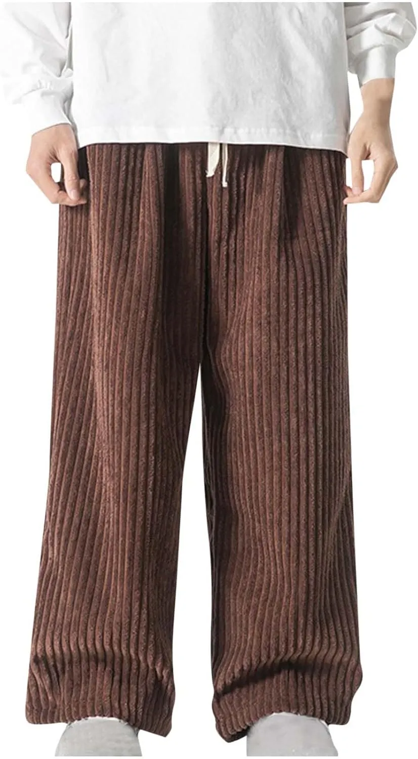 Corduroy Pants for Men Plus Size Loose Elastic Waist Drawstring Wide Leg Trouser Casual Fashion Light Plus Size Pant