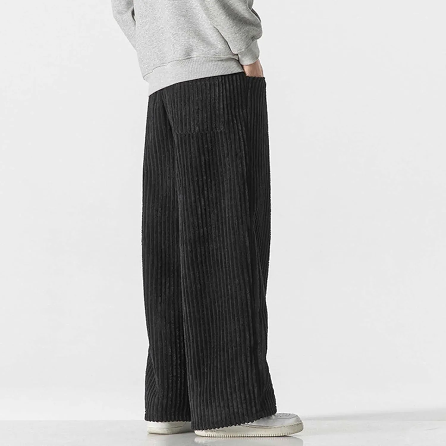 Corduroy Pants for Men Plus Size Loose Elastic Waist Drawstring Wide Leg Trouser Casual Fashion Light Plus Size Pant
