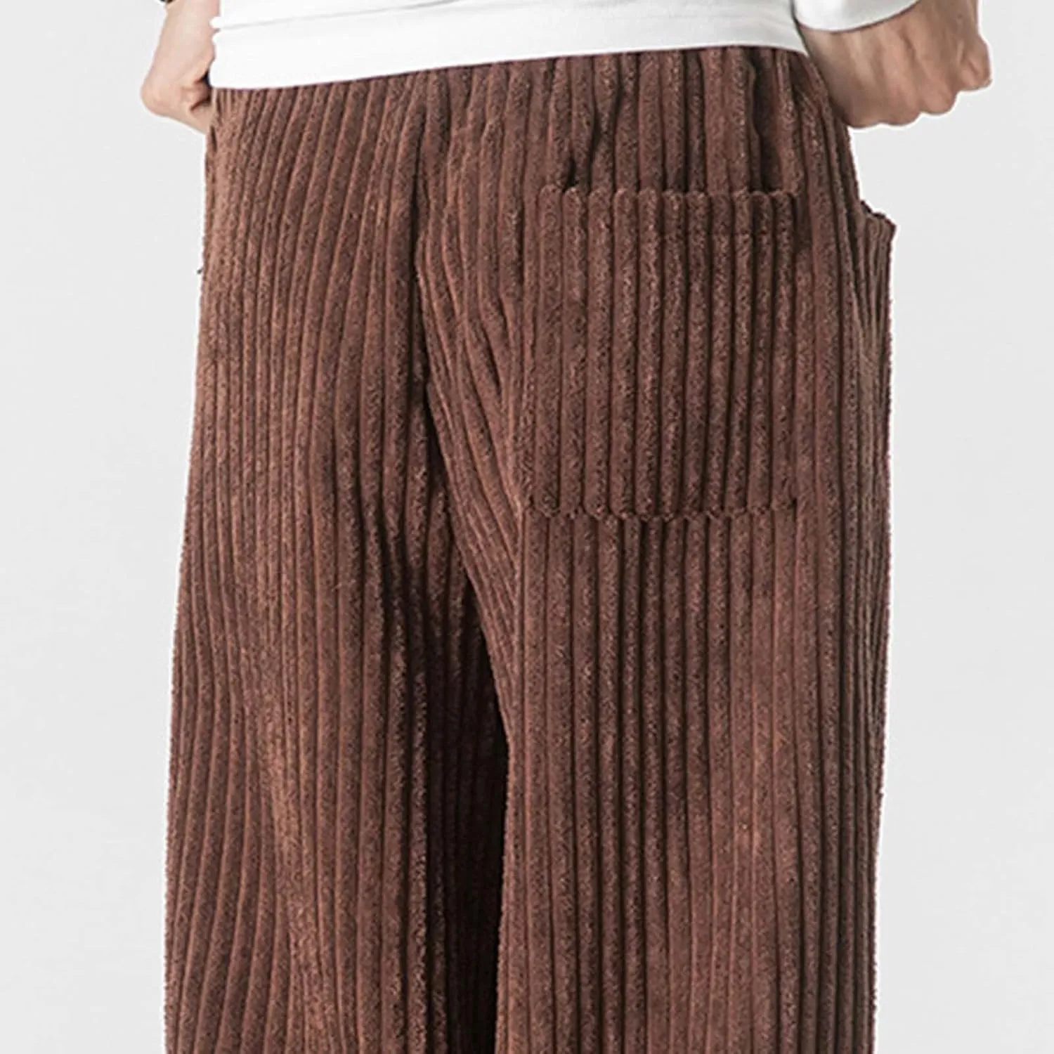 Corduroy Pants for Men Plus Size Loose Elastic Waist Drawstring Wide Leg Trouser Casual Fashion Light Plus Size Pant