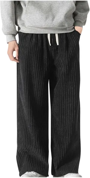 Corduroy Pants for Men Plus Size Loose Elastic Waist Drawstring Wide Leg Trouser Casual Fashion Light Plus Size Pant