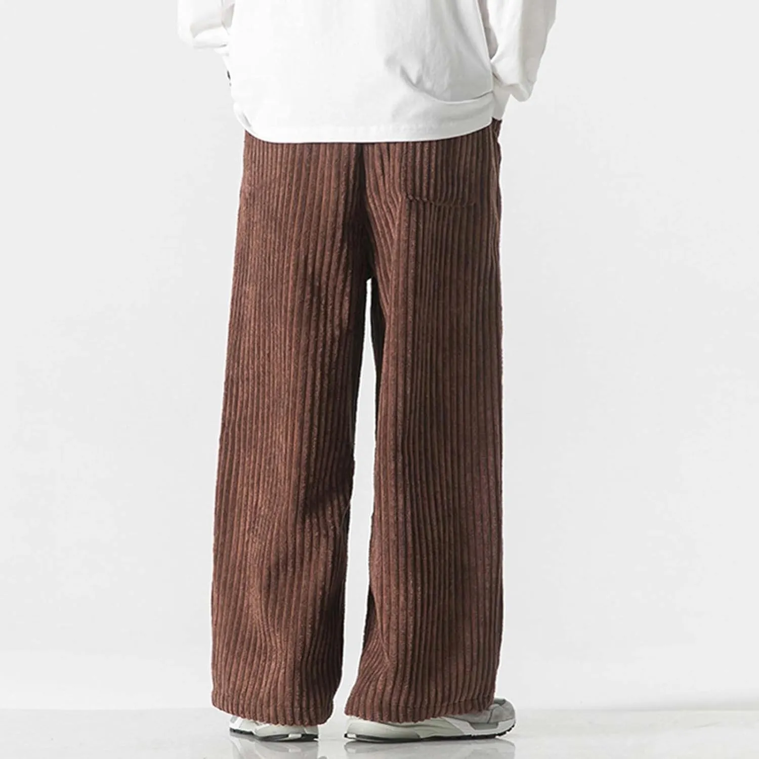 Corduroy Pants for Men Plus Size Loose Elastic Waist Drawstring Wide Leg Trouser Casual Fashion Light Plus Size Pant