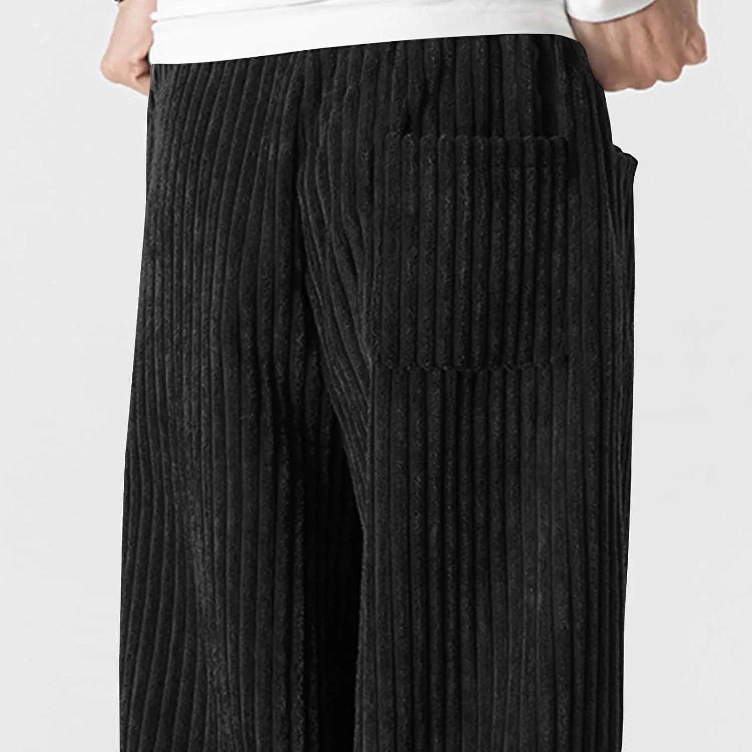 Corduroy Pants for Men Plus Size Loose Elastic Waist Drawstring Wide Leg Trouser Casual Fashion Light Plus Size Pant