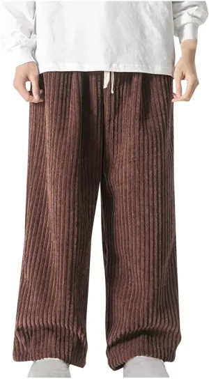 Corduroy Pants for Men Plus Size Loose Elastic Waist Drawstring Wide Leg Trouser Casual Fashion Light Plus Size Pant