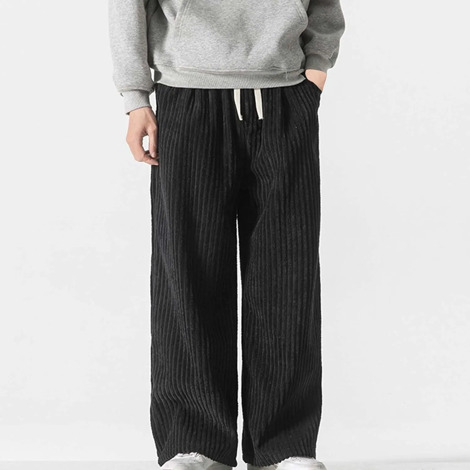 Corduroy Pants for Men Plus Size Loose Elastic Waist Drawstring Wide Leg Trouser Casual Fashion Light Plus Size Pant