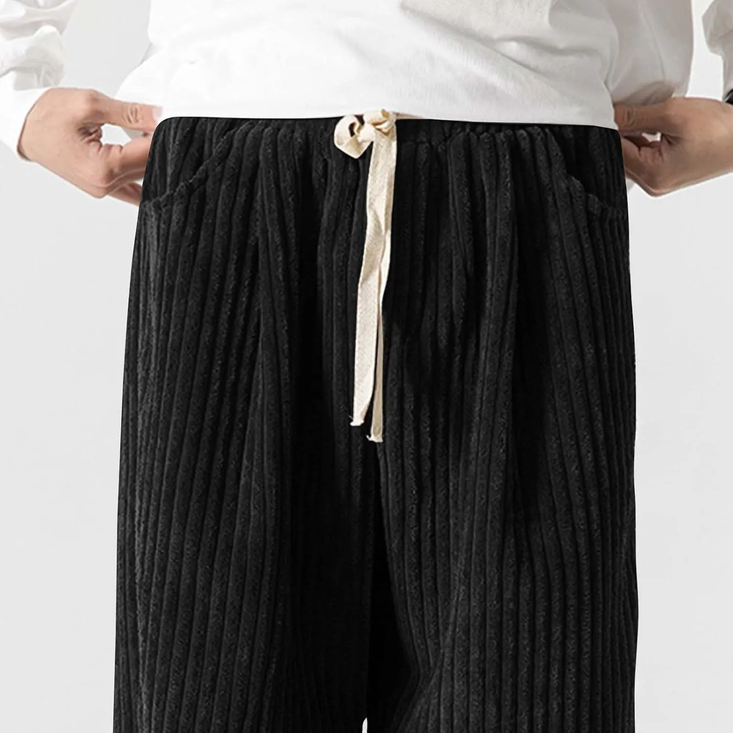 Corduroy Pants for Men Plus Size Loose Elastic Waist Drawstring Wide Leg Trouser Casual Fashion Light Plus Size Pant
