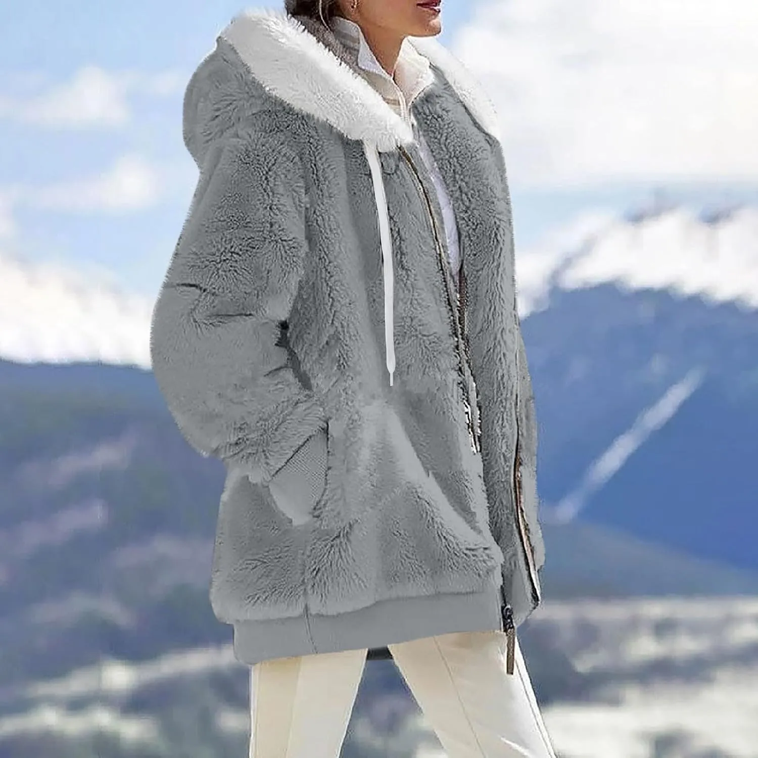 COTECRAM Jackets for Women Casual Plus Size Sherpa Fleece Winter Coats Full Zip Up Fuzzy Plush Sweater Hoodies Outerwear