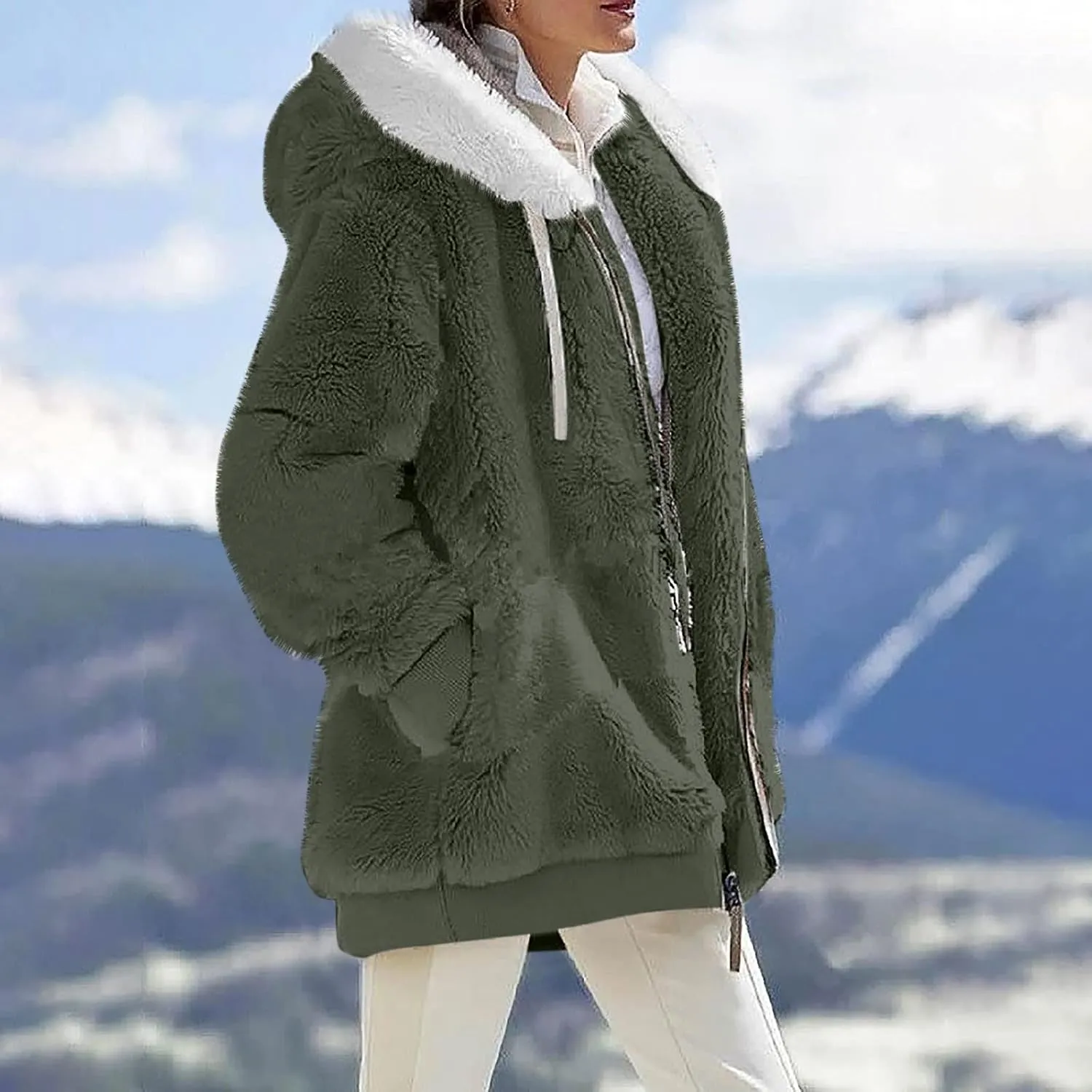 COTECRAM Jackets for Women Casual Plus Size Sherpa Fleece Winter Coats Full Zip Up Fuzzy Plush Sweater Hoodies Outerwear