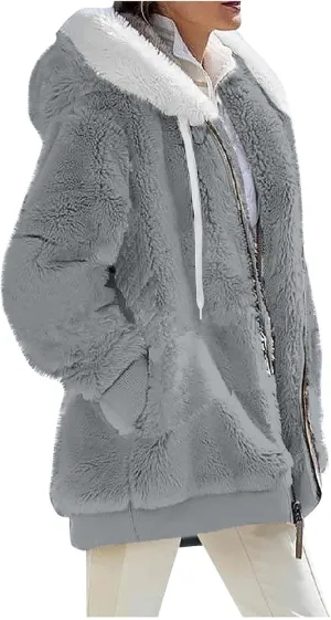 COTECRAM Jackets for Women Casual Plus Size Sherpa Fleece Winter Coats Full Zip Up Fuzzy Plush Sweater Hoodies Outerwear